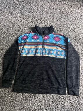 Women’s  Black Pullover Quarter-Zip Sweater with Southwestern Pattern